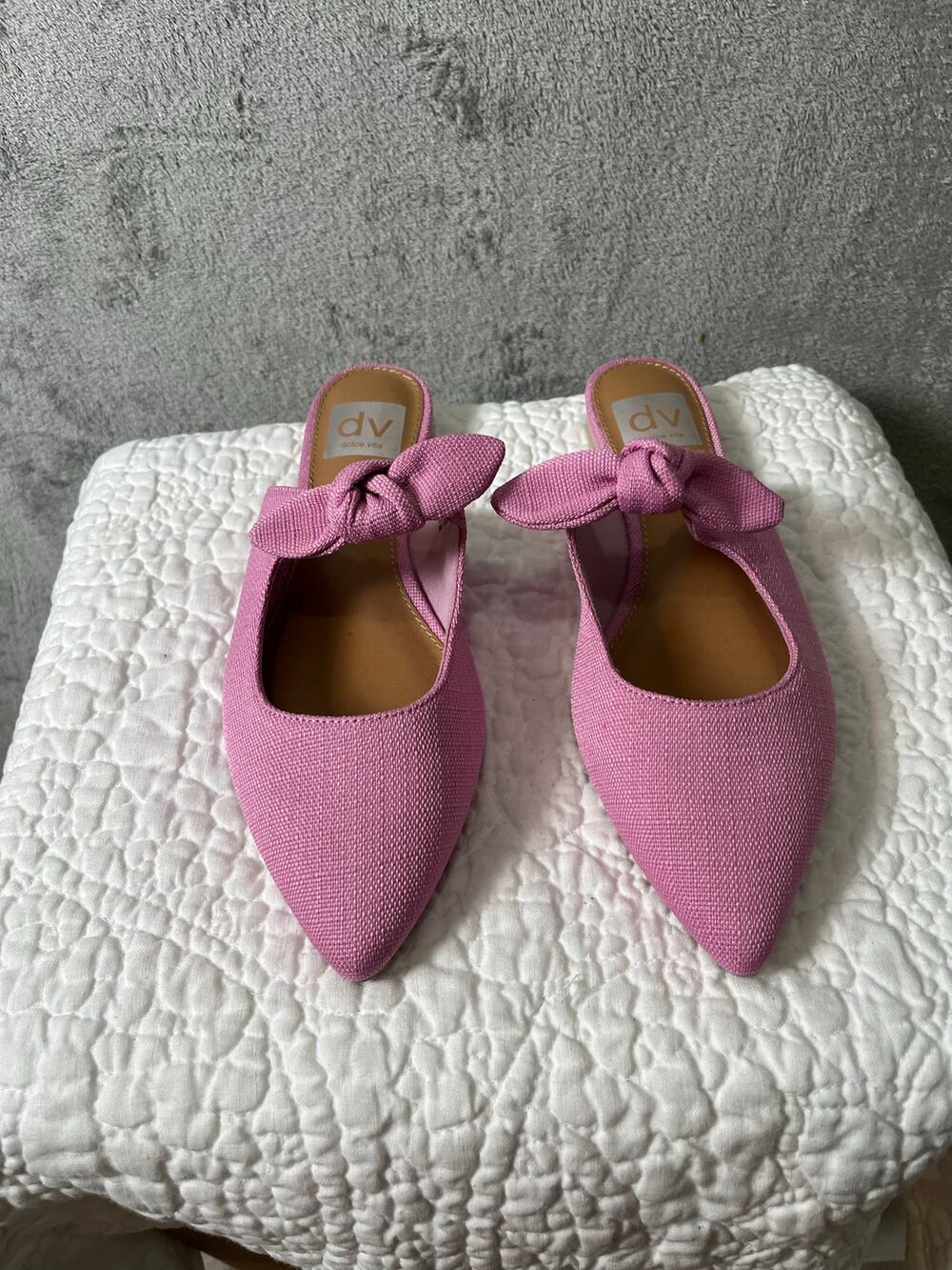 Dolce Vita Pink Woven Pointed Toe Bow Mule Flats Coquette Feminine Size 7 Twee